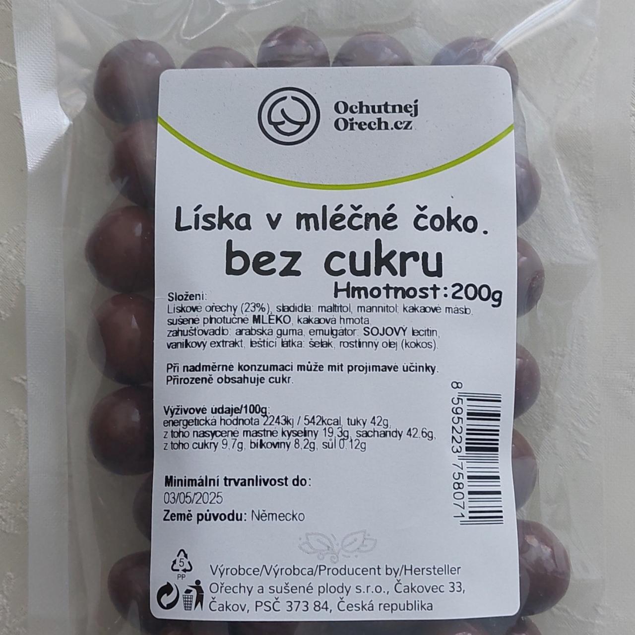 Fotografie - Líska v mléčné čokoládě bez cukru Ochutnejorech.cz