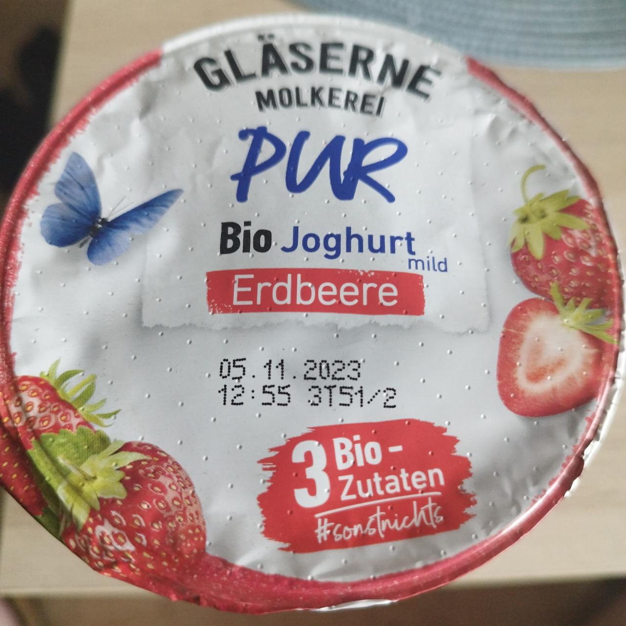 Fotografie - Pur Bio Joghurt Erdbeere Gläserne Molkerei