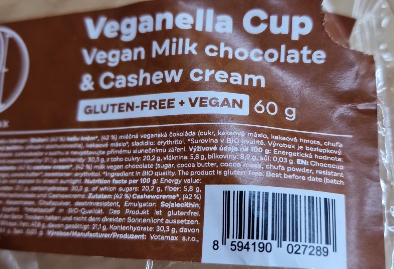 Fotografie - Veganella Cup Vegan Milk chocolate & Cashew cream