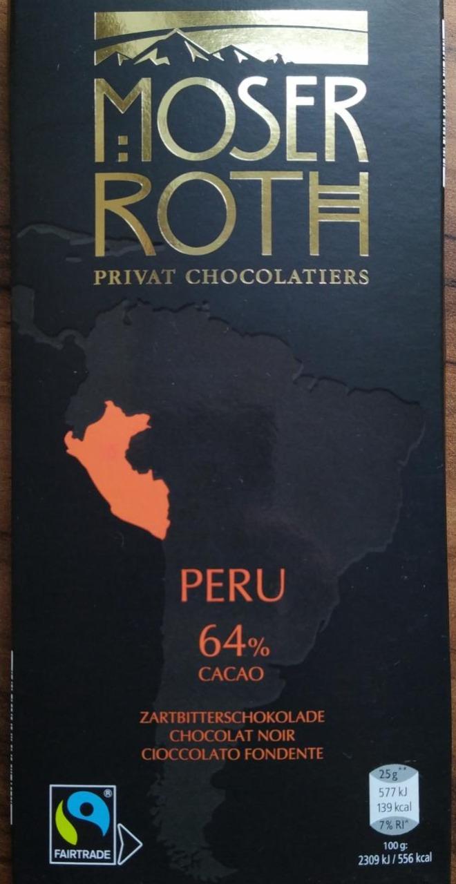 Fotografie - Zartbitterschokolade Peru 64% cacao Moser Roth