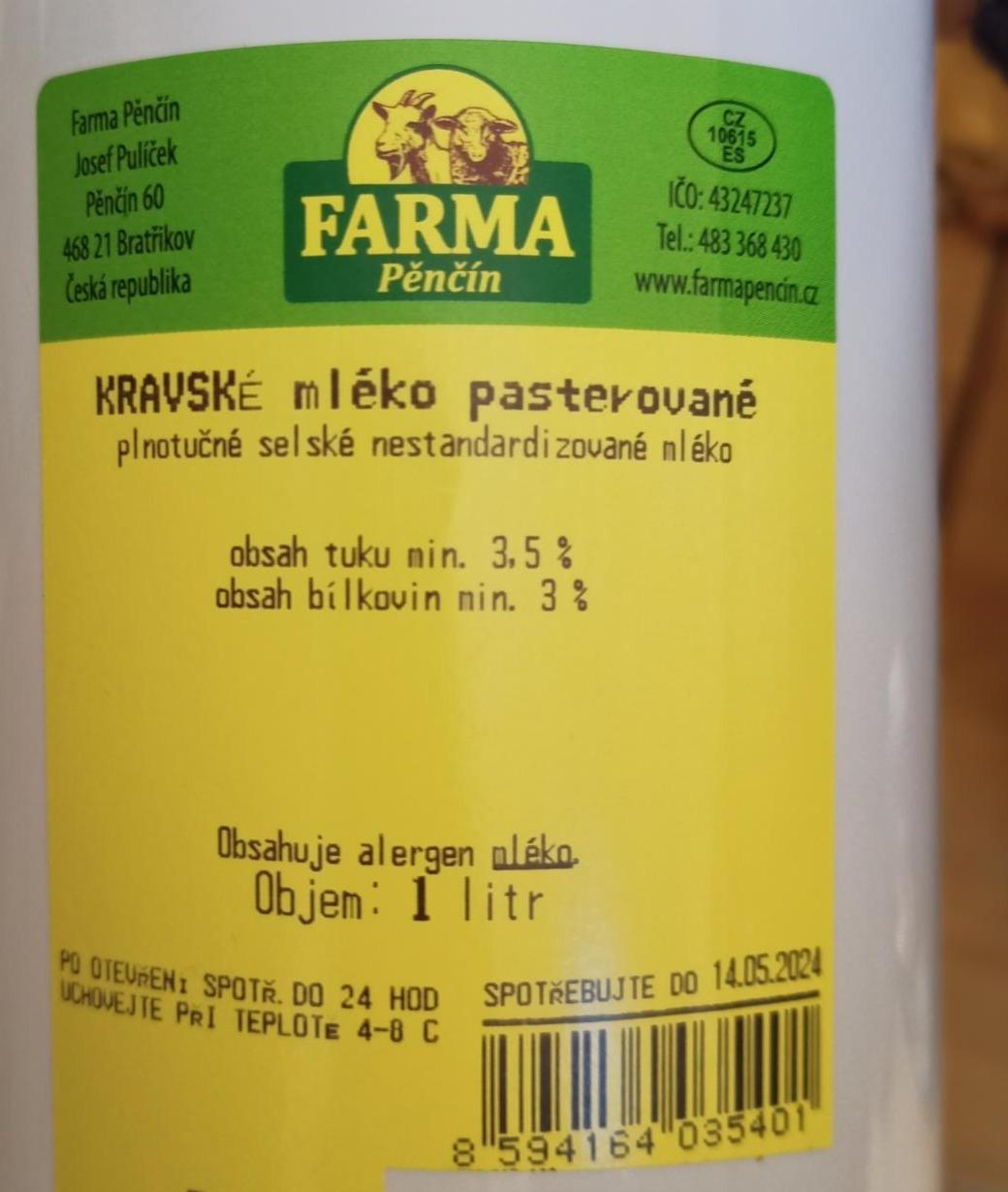 Fotografie - Kravské mléko pasterované 3,5% Farma Pěnčín