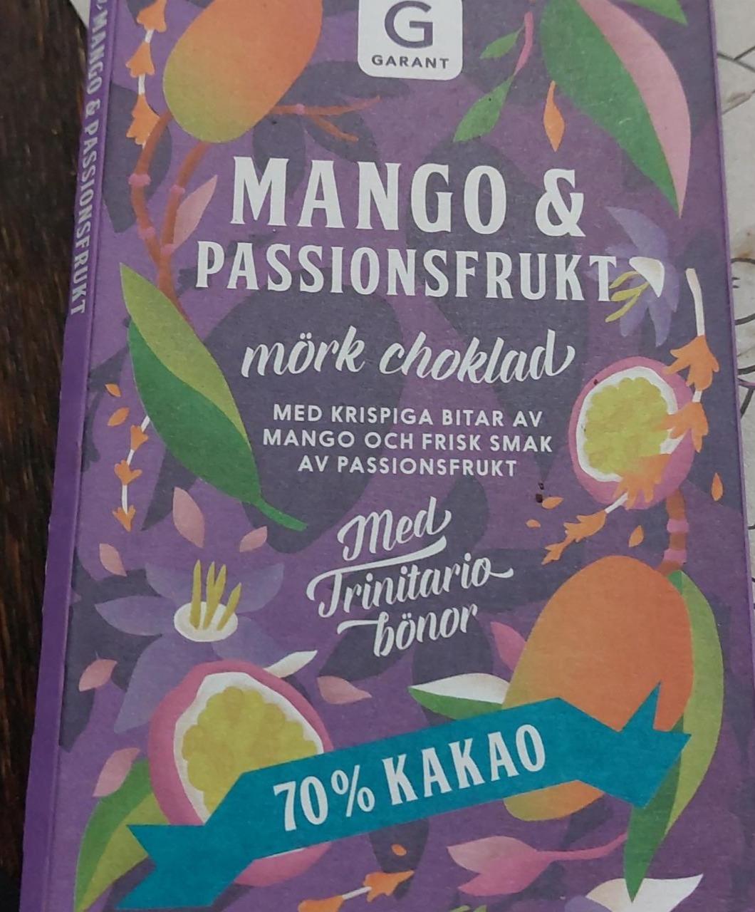 Fotografie - mörk choklad 70% mango & passionsfrukt Garant