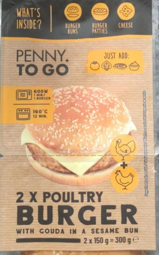Fotografie - Poultry burger with gouda in a sesame bun Penny. To go