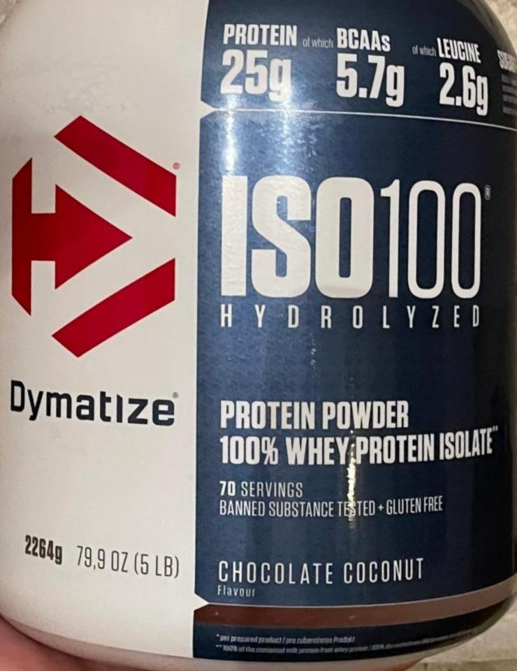 Fotografie - ISO 100 hydrolyzed whey protein isolate chocolate coconut Dymatize