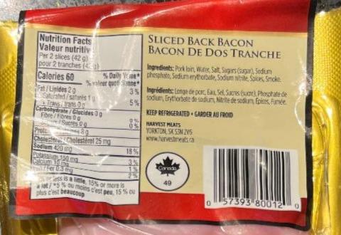 Fotografie - Sliced Back Bacon Harvest Meats