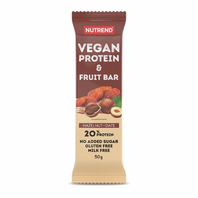 Fotografie - Vegan protein & fruit bar 20% protein Hazelnut + date (lískový ořech + datle) Nutrend