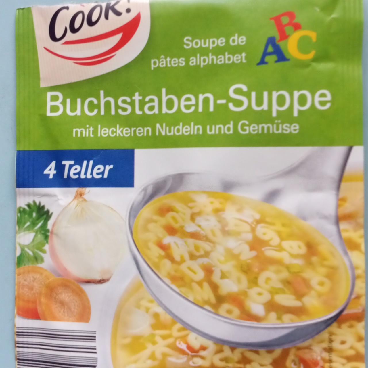 Fotografie - Buchstaben-Suppe mit leckeren Nudeln und Gemüse Cook!