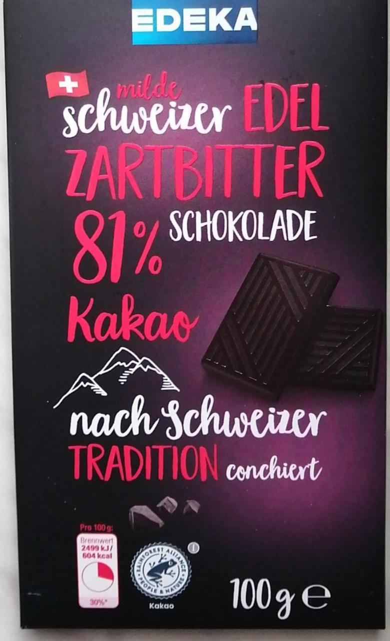 Fotografie - Milde Schweizer Edel Zartbitter Schokolade 81% Kakao Edeka