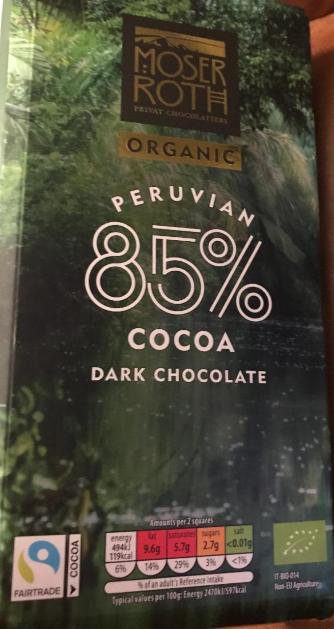 Fotografie - Organic Peruvian 85% Cocoa Dark Chocolate Moser Roth