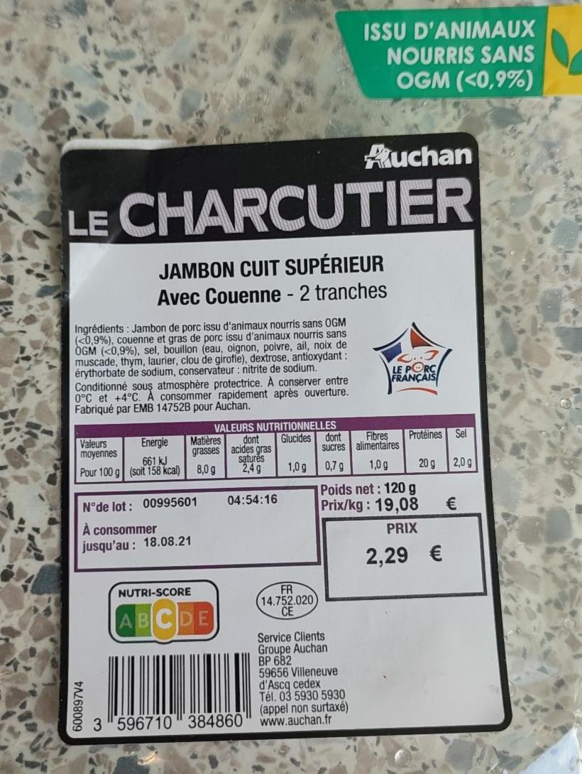Fotografie - Le Charcutier Jambon cuit supérieur avec Couenne Auchan