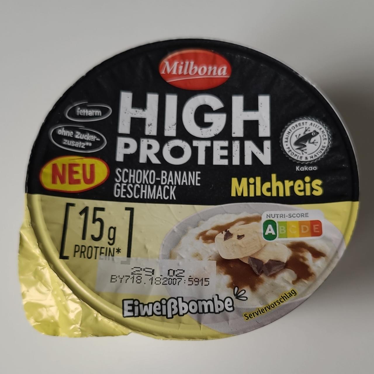Fotografie - High Protein Milchreis Schoko-Banane geschmack Eiweißbombe Milbona