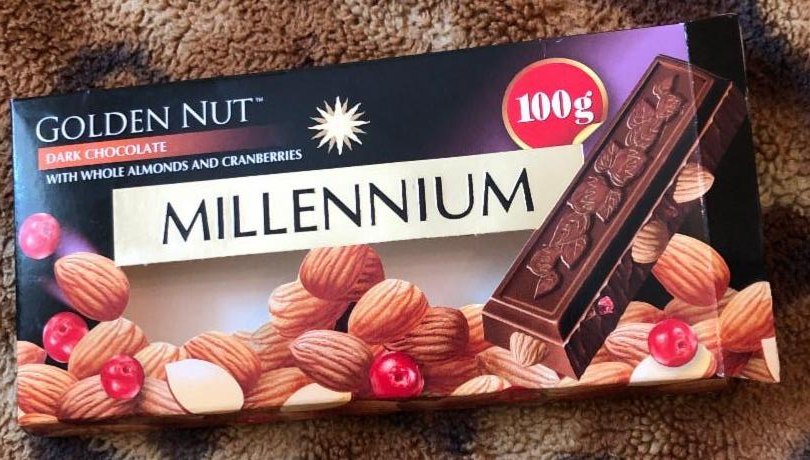 Fotografie - Golden Nut Dark chocolate with whole almonds and cranberries Millennium