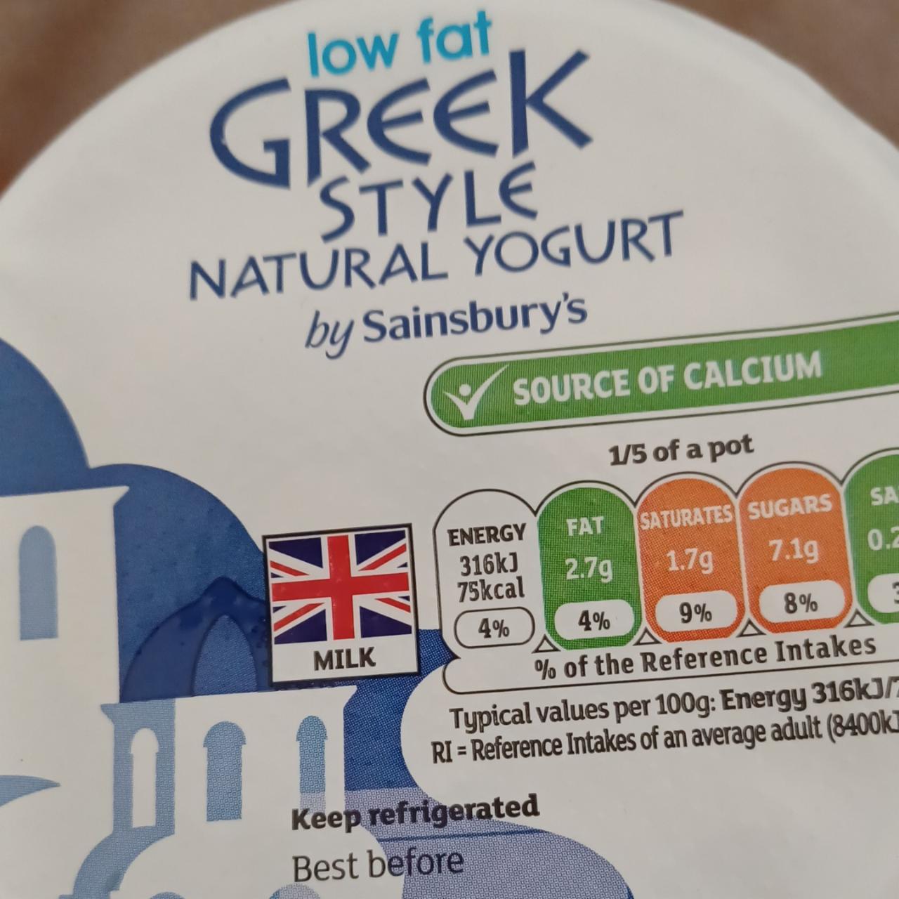 Fotografie - Low fat Greek style natural yogurt by Sainsbury's