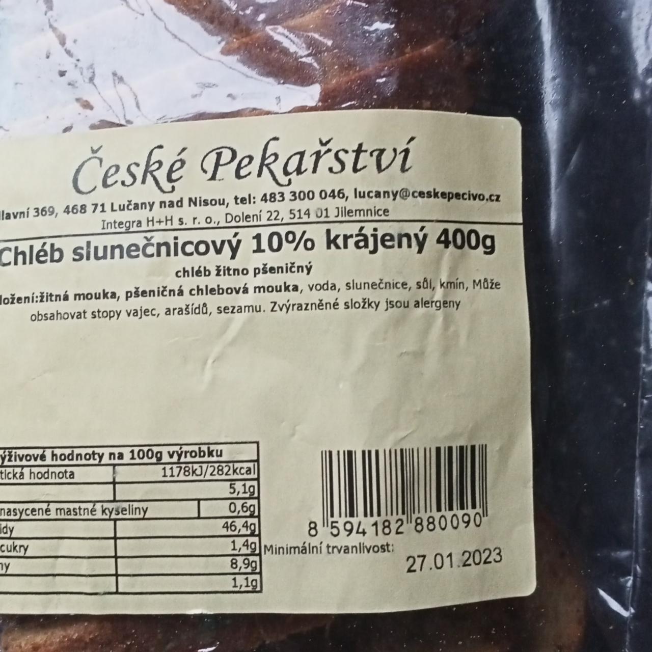 Fotografie - Chléb slunečnicový 10 % krájený České pečivo