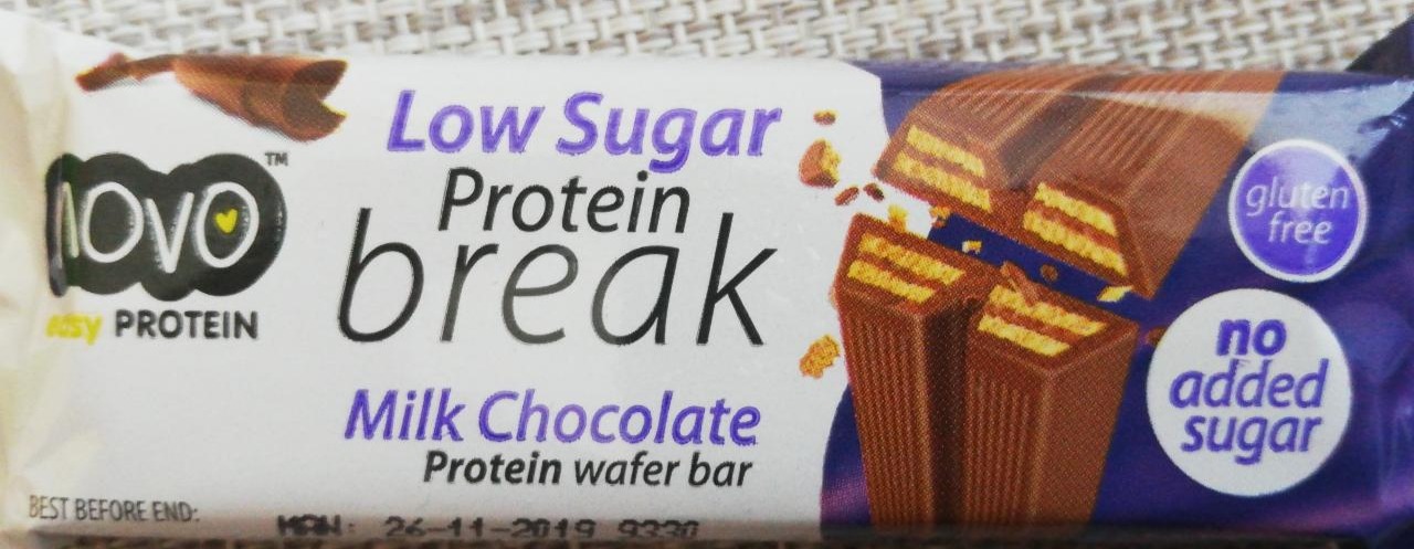 Fotografie - Low sugar protein break milk chocolate protein wafer bar Novo easy protein