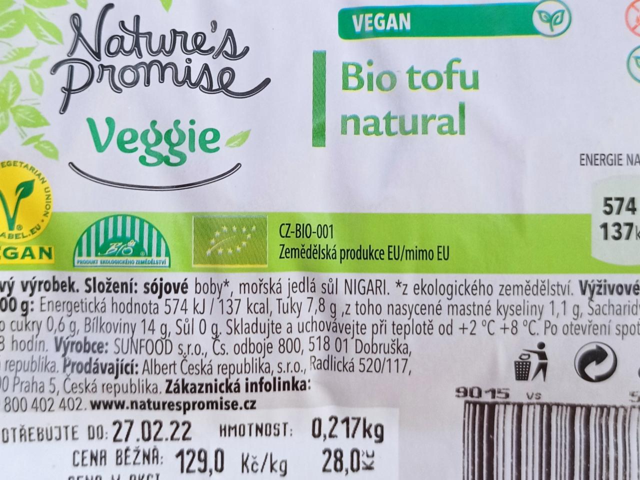 Fotografie - Veggie Bio Tofu natural Nature's Promise