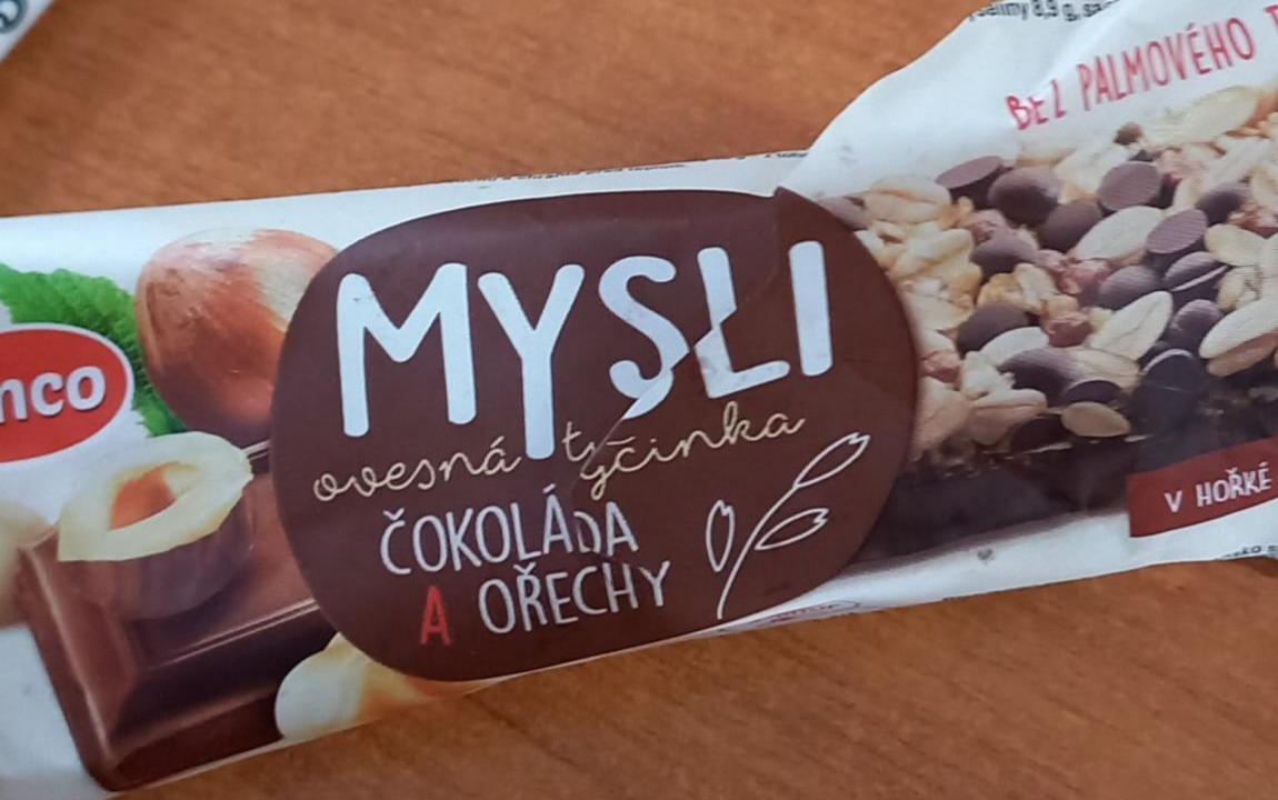 Fotografie - Mysli ovesná tyčinka čokoláda a ořechy Emco