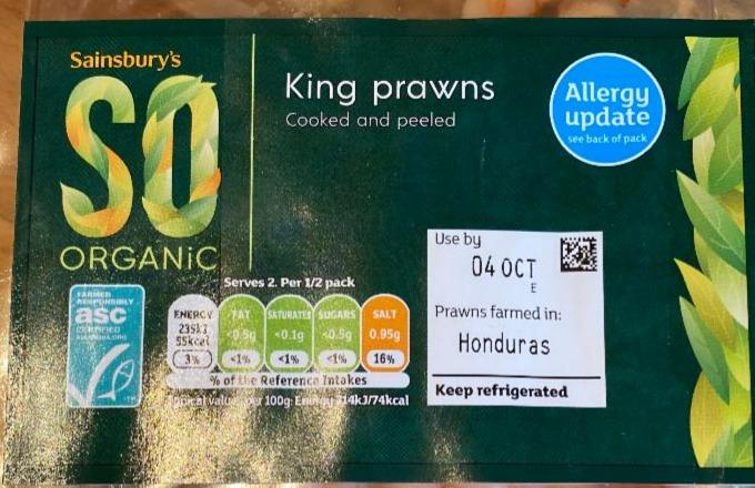 Fotografie - So organic King prawns Cooked and peeled Sainsbury's