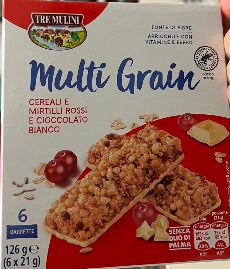 Fotografie - Multi Grain Cereali e Mirtilli Rossi e Cioccolato Bianco Tre mulini