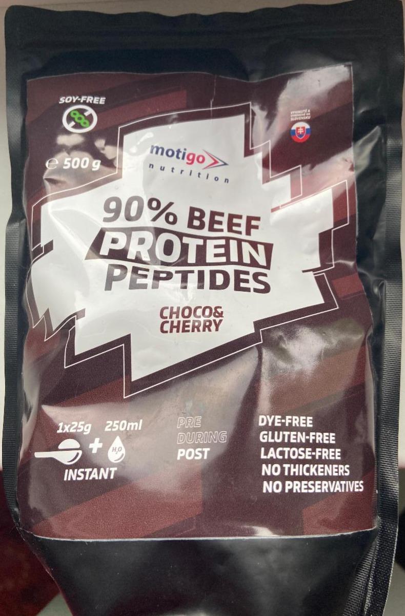 Fotografie - 90% Beef Protein Peptides Choco & Cherry Motigo Nutrition