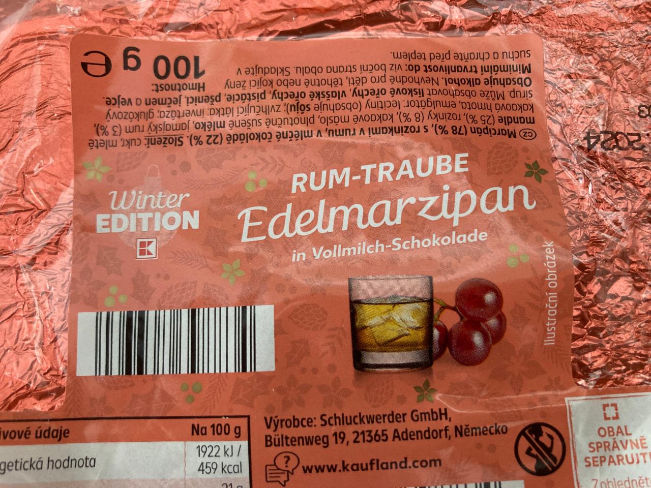 Fotografie - Rum-Traube Edelmarzipan in Vollmilch Schokolade Kaufland