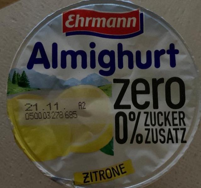 Fotografie - Almighurt Zitrone zero 0% zucker zusatz Ehrmann