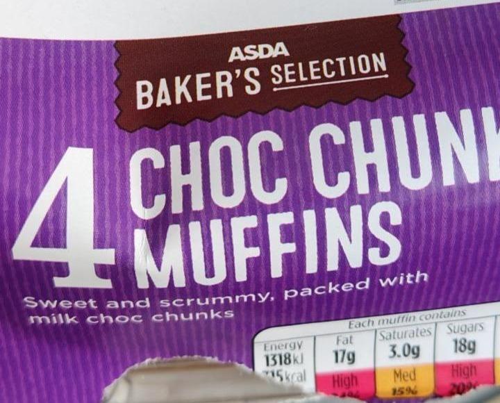 Fotografie - 4 Choc Chunk Muffins Asda Baker's Selection