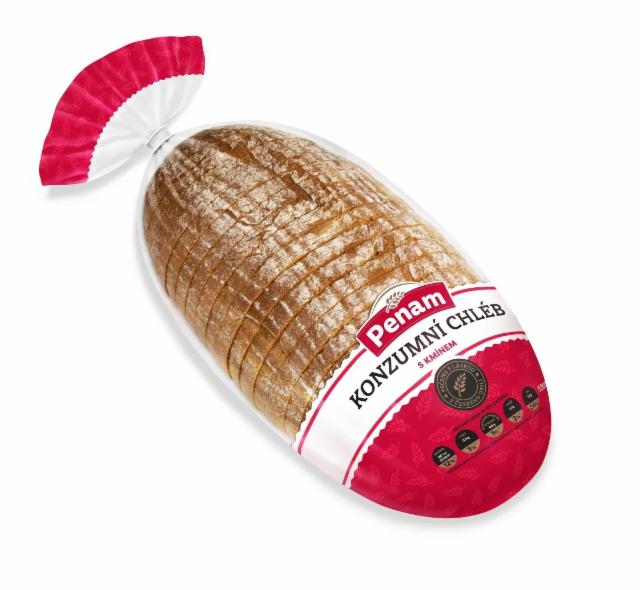 Fotografie - Chléb konzumní s kmínem, pšenično-žitný, krájený Penam