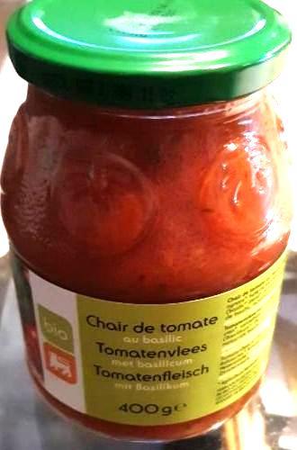 Fotografie - Chaire de tomates aux basilic bio (drcená rajčata s bazalkou) Delhaize