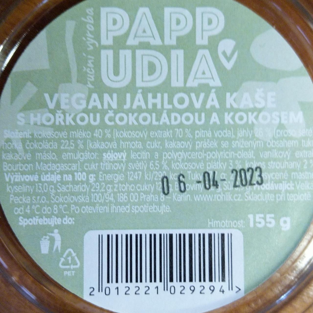 Fotografie - Vegan Jáhlová kaše s hořkou čokoládou a kokosem Pappudia