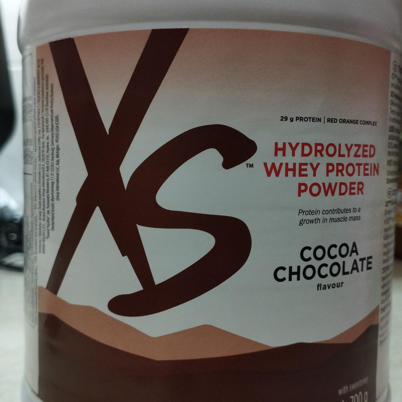 Fotografie - Hydrolyzed Whey protein powder cocoa chocholate XS