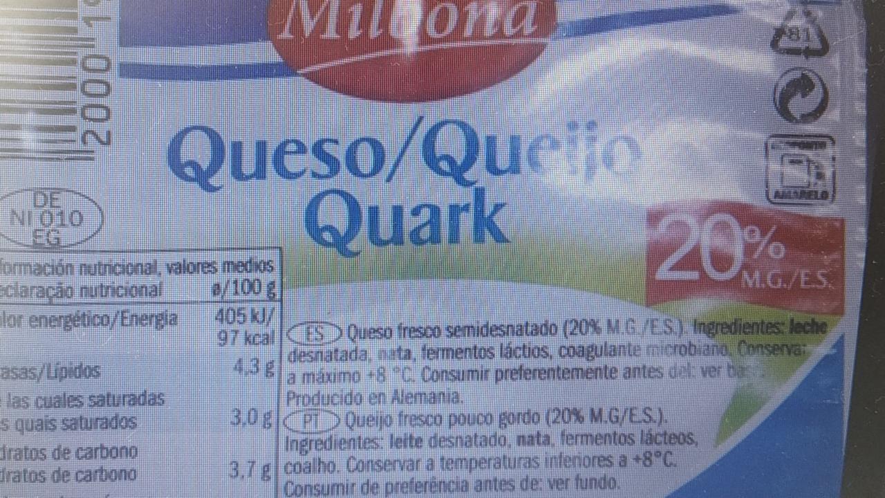 Fotografie - Queso/quark 20 % Milbona