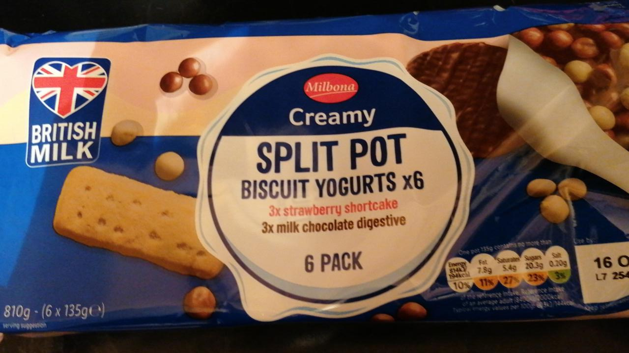 Fotografie - Creamy Split Pot Biscuit yogurts Vanilla & Milk chocolate digestive Milbona