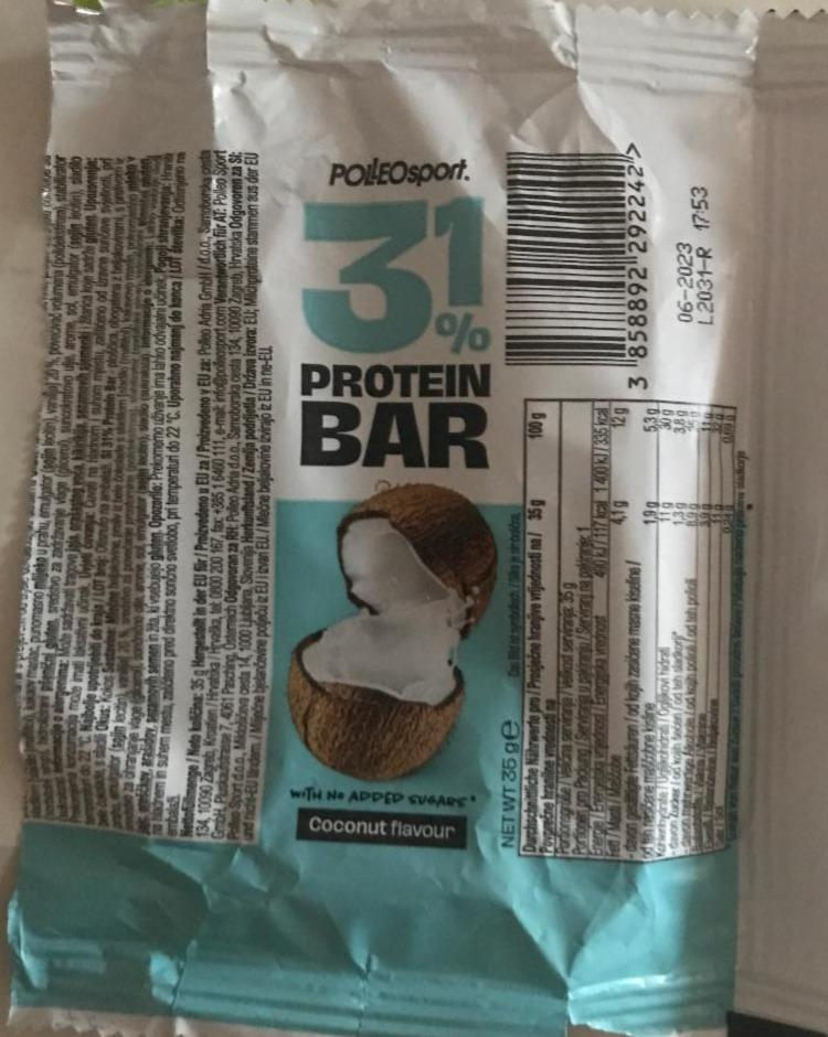 Fotografie - Polleosport 31% protein bar kokos