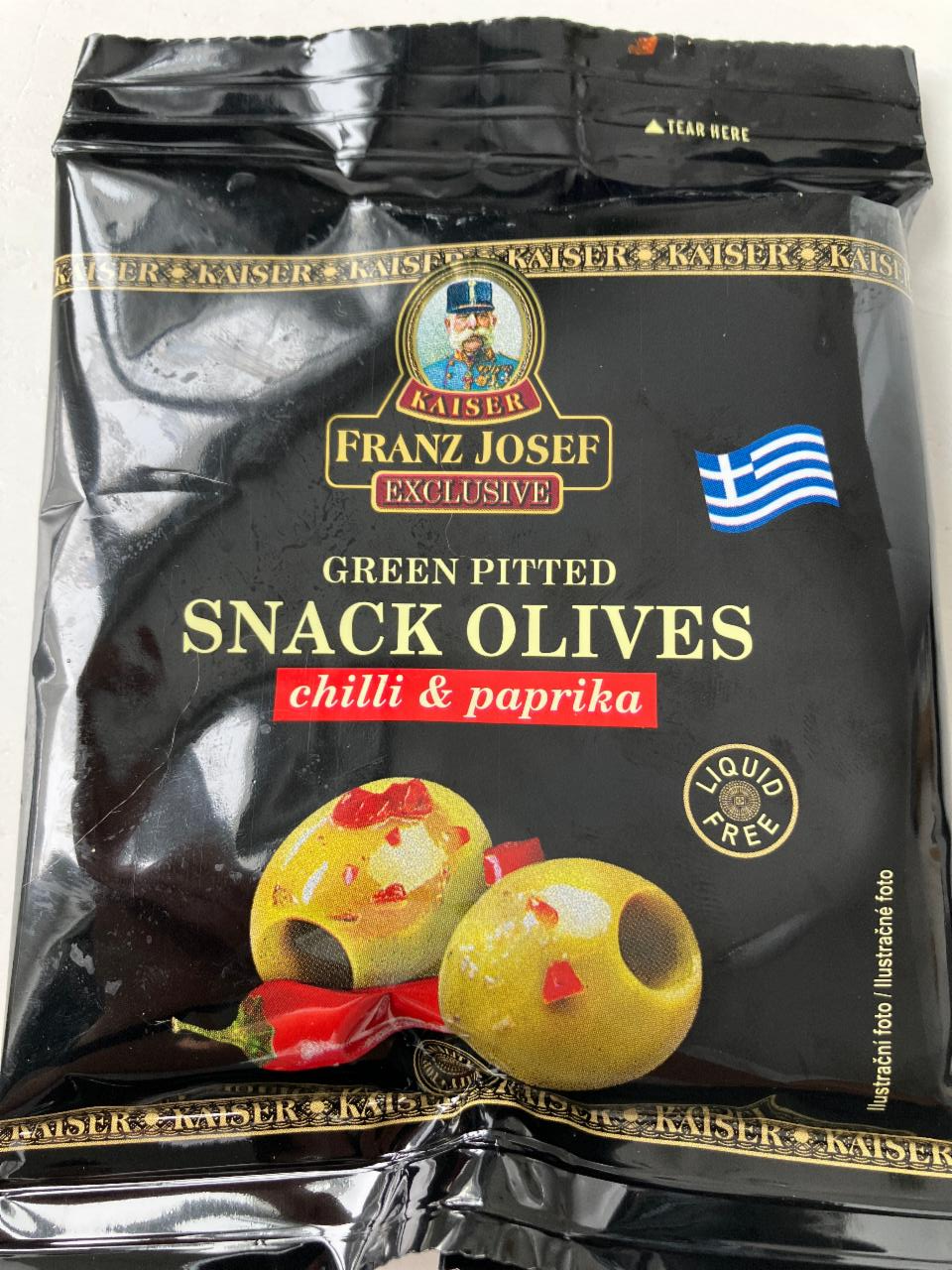 Fotografie - Snack Olives Green pitted Chilli & paprika Kaiser Franz Josef