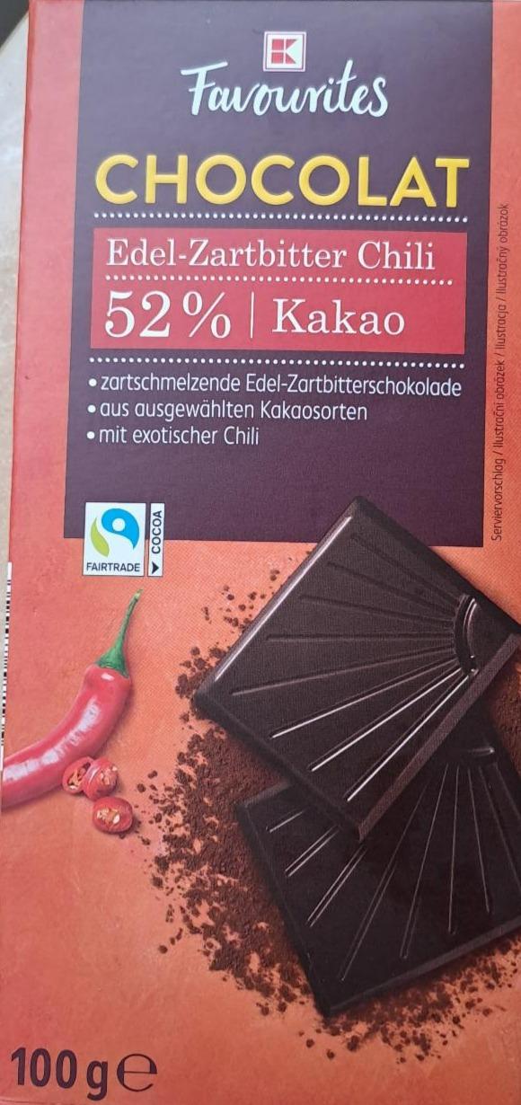 Fotografie - Edel-Zartbitter Chilli Chocolat 52% Kakao K-Favourites