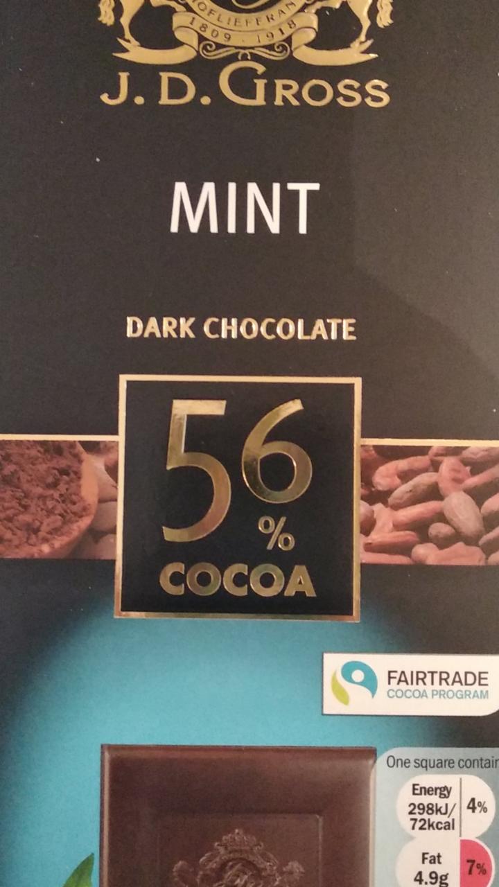 Fotografie - Mint Dark Chocolate 56% cocoa J. D. Gross