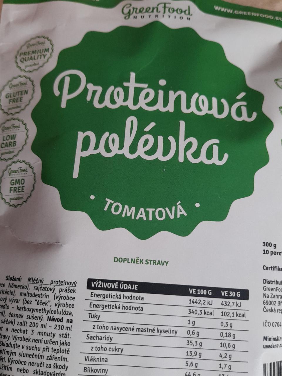 Fotografie - Proteinová polévka tomatová GreenFood Nutrition