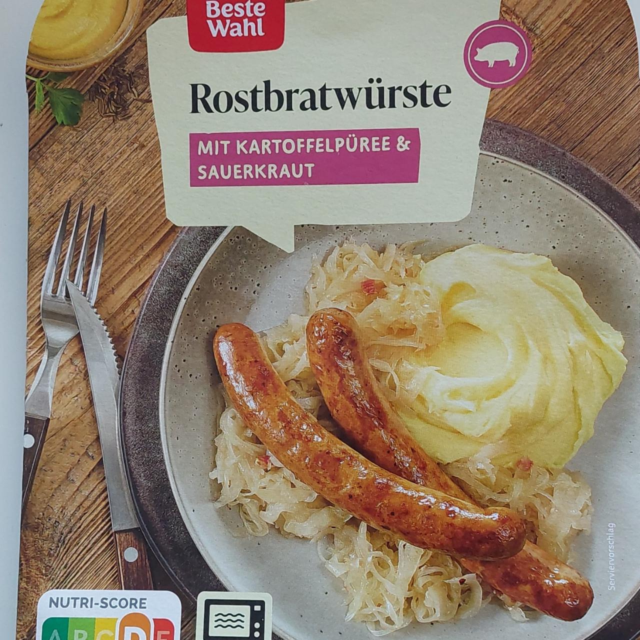 Fotografie - Rostbratwürste mit Kartoffelpüree & Sauerkraut Rewe beste wahl