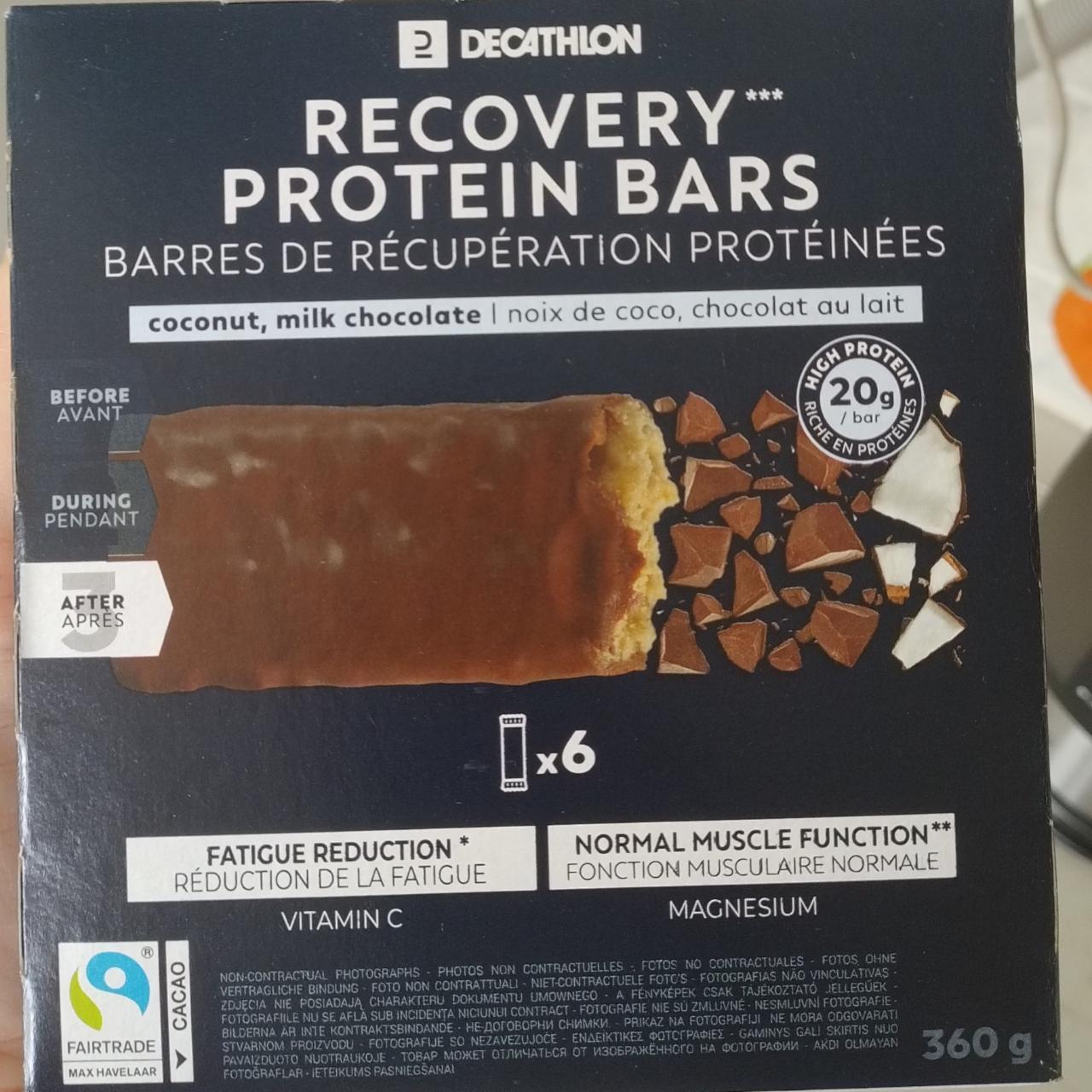 Fotografie - Recovery protein bars coconut, milk chocolate Decathlon