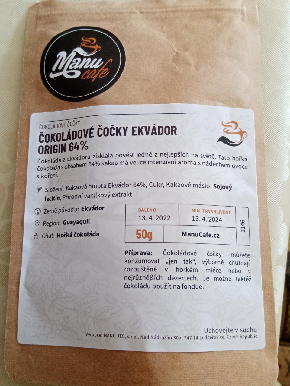 Fotografie - Čokoládové čočky Ekvádor origin 64% Manu cafe