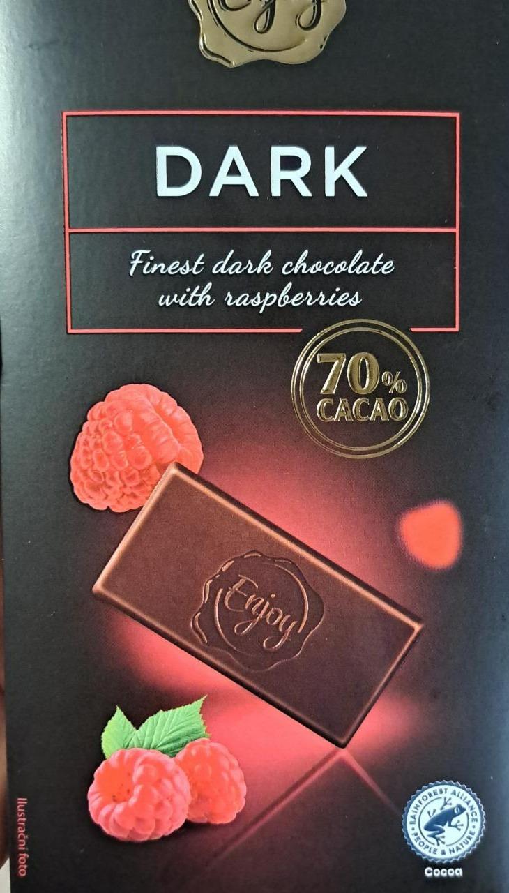 Fotografie - Hořká čokoláda s ovocnými kousky malin 70% Enjoy