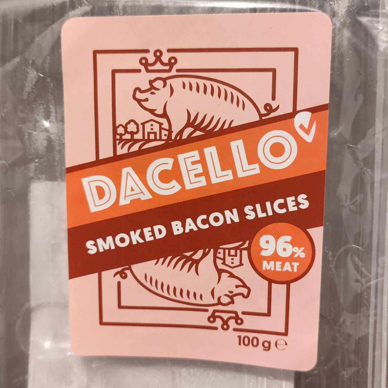 Fotografie - Smoked bacon slices 96% meat meat Dacello