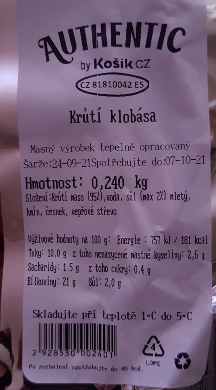 Fotografie - Krůtí klobása Authentic by Košík.cz