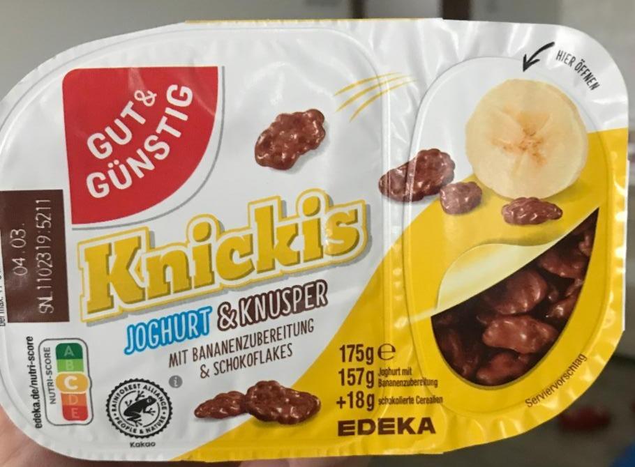 Fotografie - Knickis Joghurt & Knusper mit Bananenzubereitung & Schokoflakes Gut & Günstig