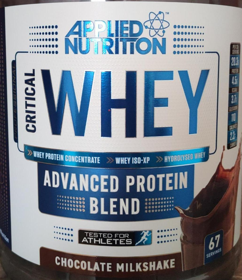 Fotografie - Critical Whey Advanced Protein Blend Chocolate Milkshake Applied nutrition