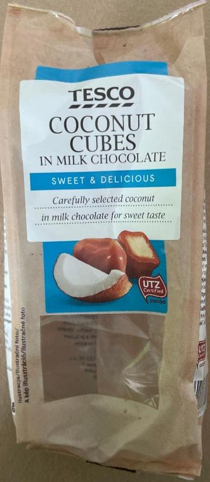 Fotografie - Coconut cubes in milk chocolate sweet & delicious (kokosové kostky v mléčné čokoládě) Tesco