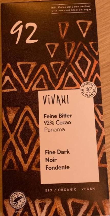Fotografie - Bio Feine Bitter 92% Cacao Panama Vivani