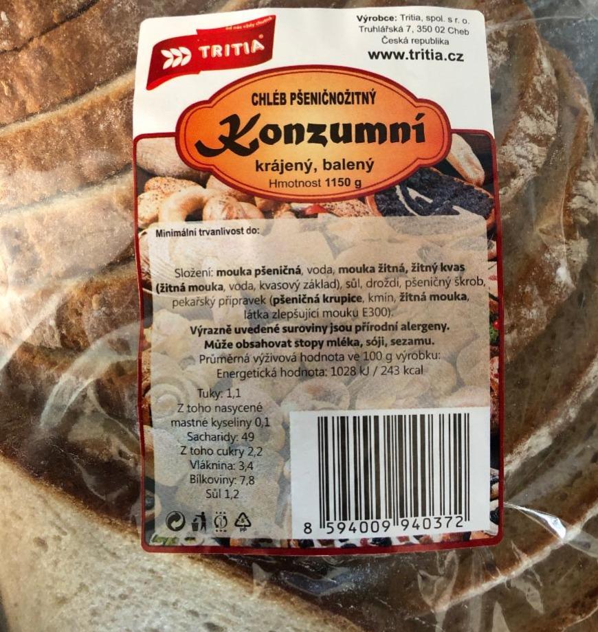 Fotografie - Chléb pšeničnožitný konzumní krájený Tritia