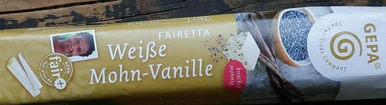 Fotografie - Fairetta Wese Mohn-Vanille Bílá čokoláda s vanilkou a mákem